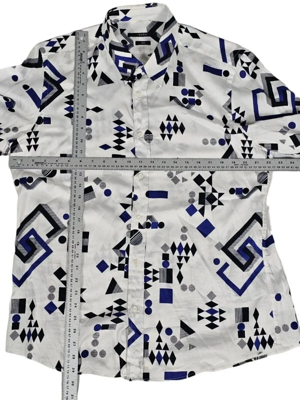 Gucci Mens Geometric Triangle Sphere Print Button Down Shirt Size 44 17.5*